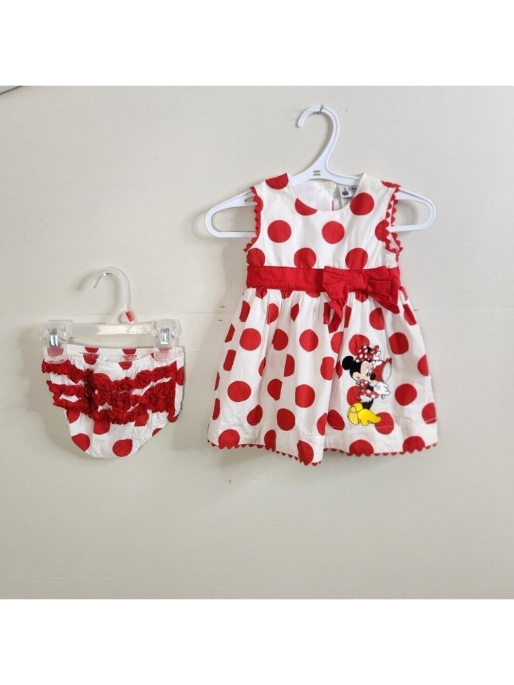 Disney Parks Baby Girl Minnie Mouse Polka Dot Red White Dress Bloomers 6 Months